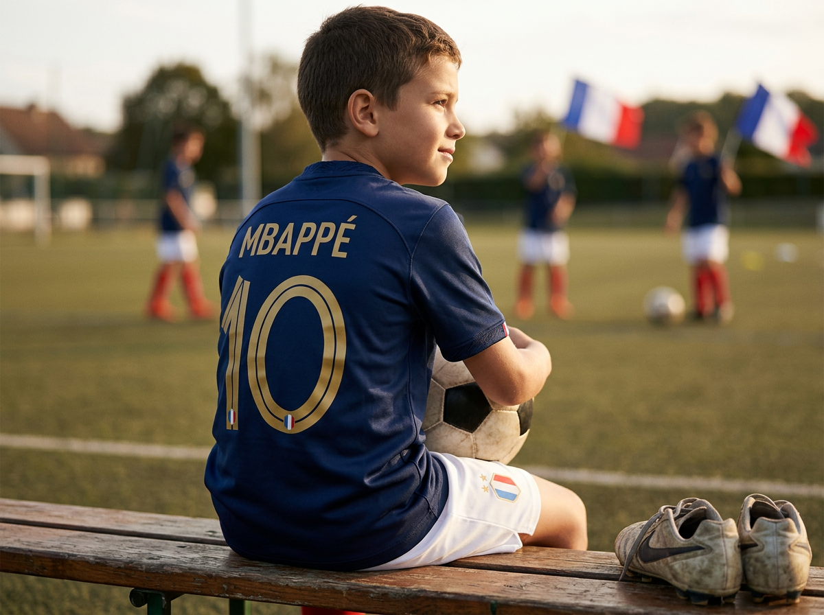 Maillot Mbappe Enfant - Maillot de Foot France Football Domicile - 2026 - Enfant et Adultes - Ensemble Foot en situation Maillot Mbappe Enfant - Maillot de Foot France Football Domicile - 2026 - Enfant et Adultes - Ensemble Foot en situation