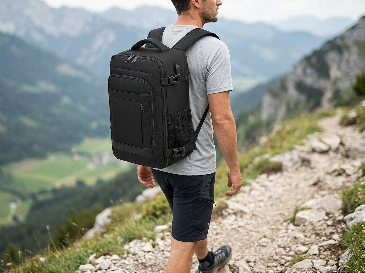 KLOSTAIN Sac à dos Voyage Cabine Avion 40x30x20 Bagage Cabine 24L Anti-vol pour Ryanair easyJet Eurowings Femme Homme Noir en situation KLOSTAIN Sac à dos Voyage Cabine Avion 40x30x20 Bagage Cabine 24L Anti-vol pour Ryanair easyJet Eurowings Femme Homme Noir en situation