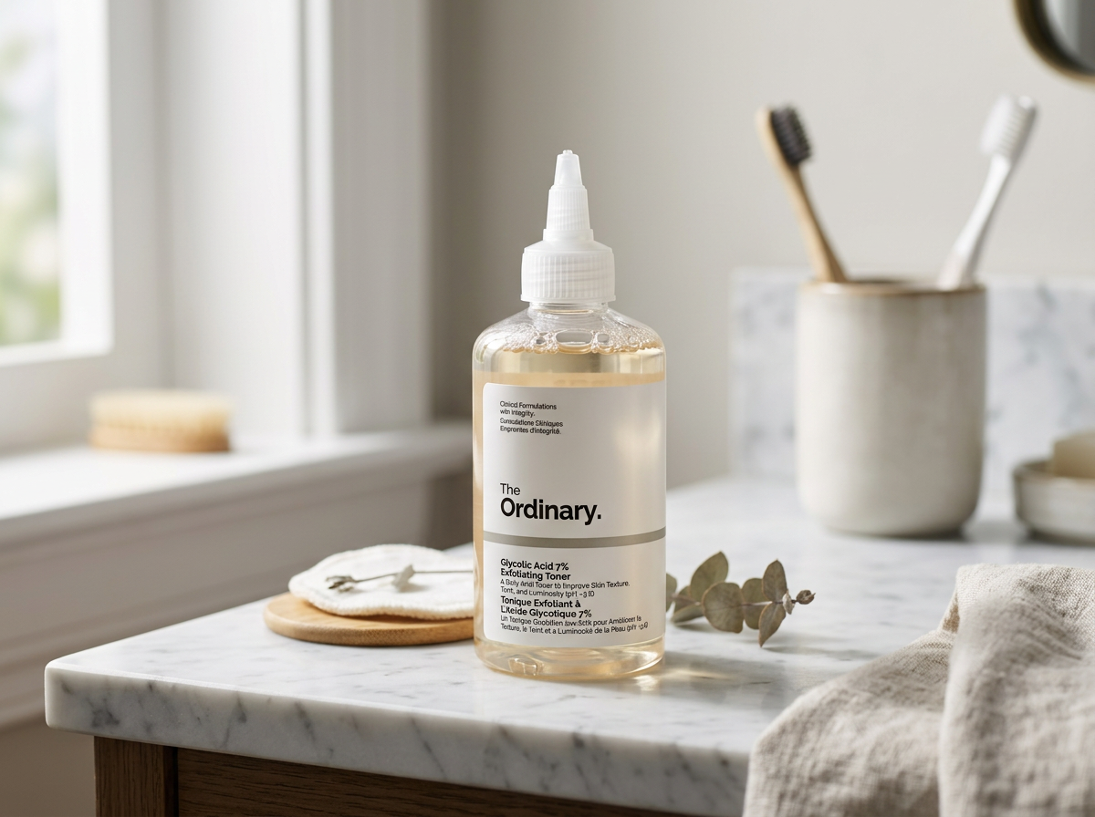 The Ordinary Tonique Exfoliant à l'Acide Glycolique 7% en situation The Ordinary Tonique Exfoliant à l'Acide Glycolique 7% en situation